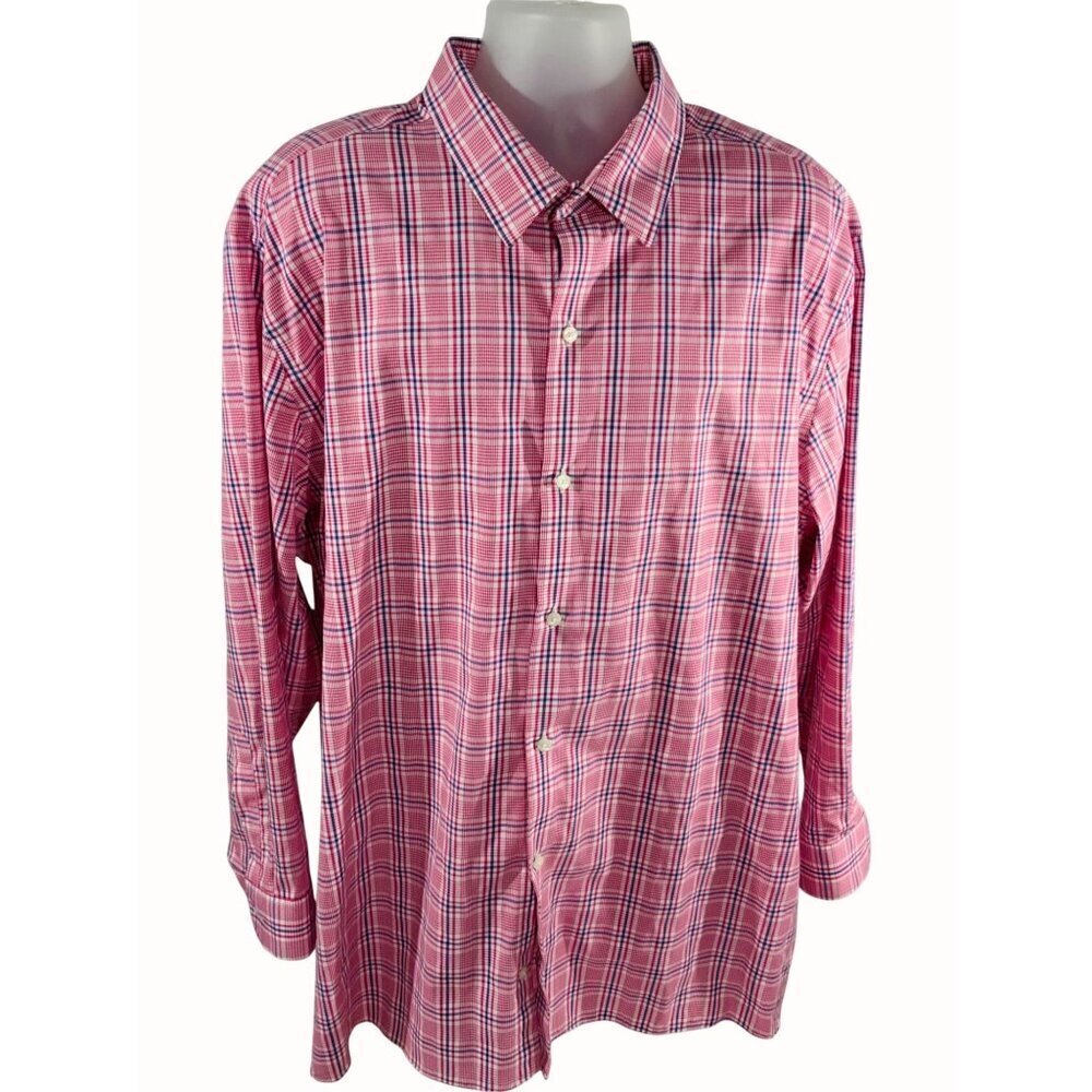 Fairlane Pink Plaid Long Sleeve Button Down Shirt Size 3XL Regular Fit Non-Iron